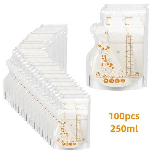 250ml  30/100pcs Breastmilk Storage Bag Self Standing Baby Food Storage Containers No Leak Milk Freezer Bags Safe Feed BPA Free