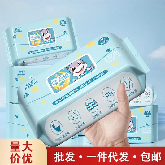 80 Sheets/4packs Extra Thick Wet Toilet Paper - Pure Water Baby Wipes, Disposable & Flushable for Adults & Kids (Bulk Pack)