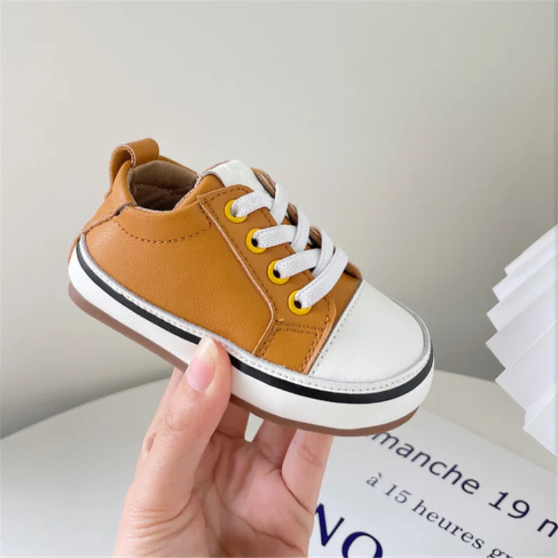 2024 New Spring/Autumn Baby Shoes Leather Toddler Boys Barefoot Shoe Soft Sole Girls Outdoor Tennis Fashion Little Kids Sneakers