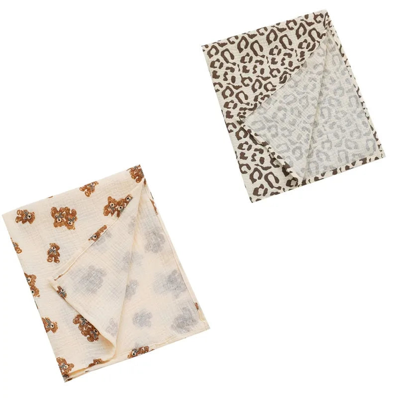 2pcs/set Cotton Swaddle Blanket Baby Blanket Floral Print Muslin Diaper Swaddle New Born Crinkle Fabric Baby Born Stroller Cover