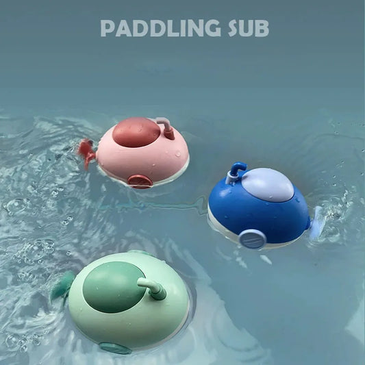 Baby takes a bath and plays in the water, Submarine, winding up animal chain, playing in the bathroom, children's toys