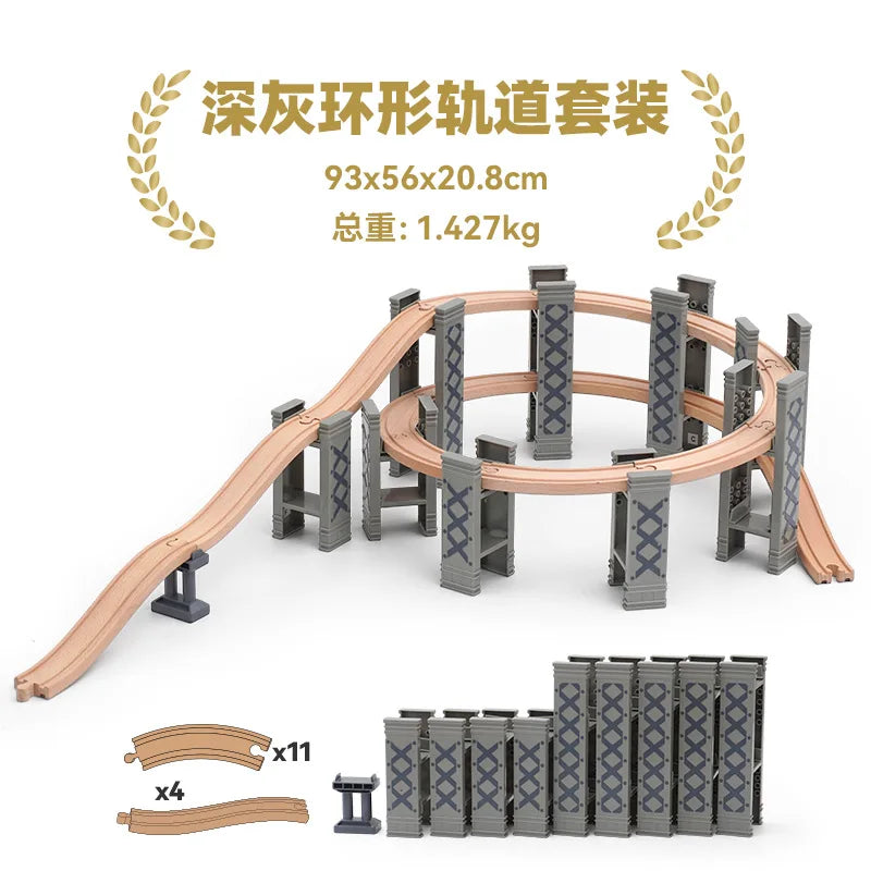 Wooden Train Track Racing Railway Street Sign Toys Bridge Tunnel Track Accessories Wood Tracks Creative Toys For Children Gift