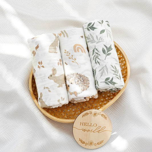 Happyflute 3Pcs/Pack Baby Muslin Swaddle 100% Cotton Baby Blanket Wrap For Newborn Baby