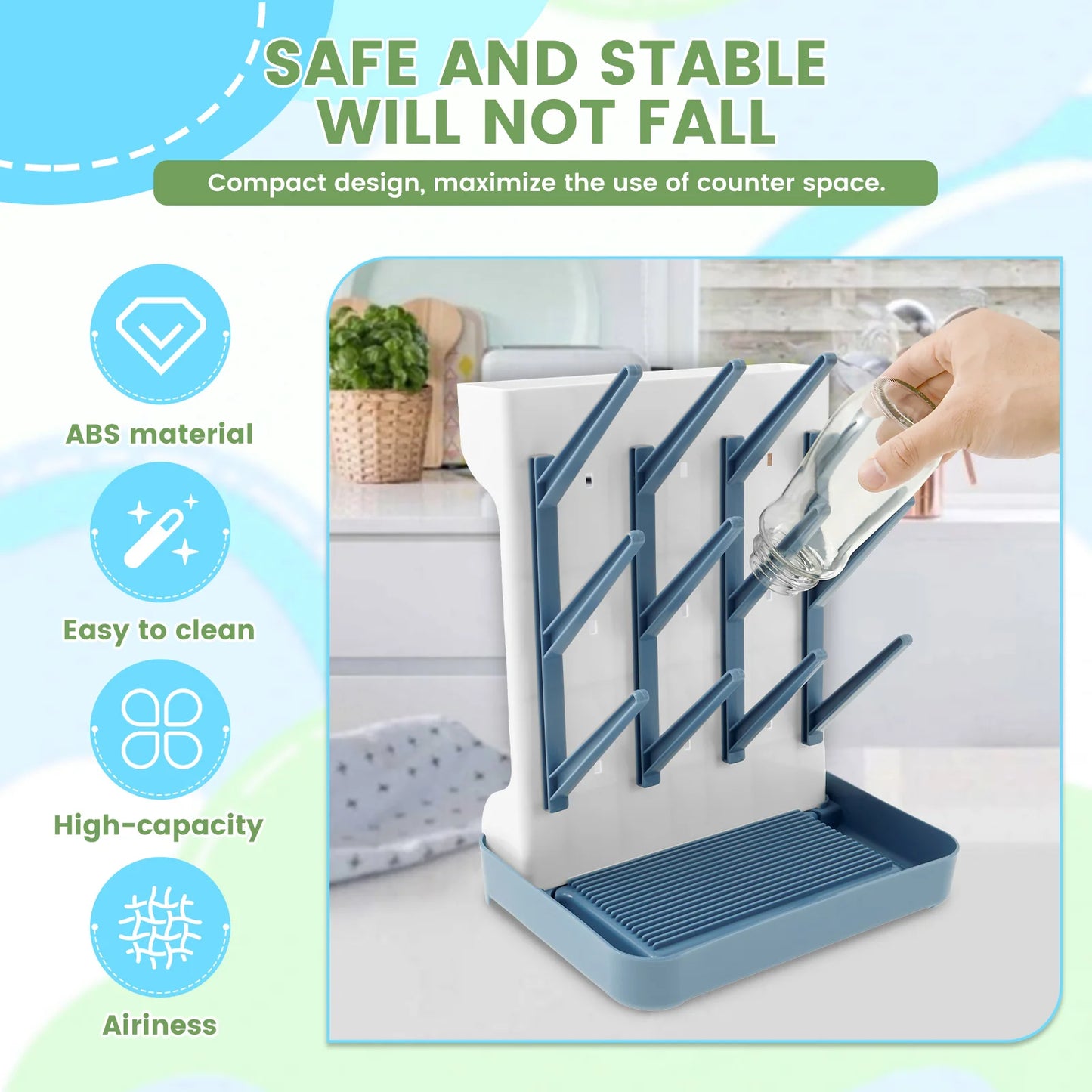 Baby Bottle Drying Rack Vertical Bottle Dryer Rack Holder Organizer Space Saving Standing Drying Rack for Baby Bottles and Cup