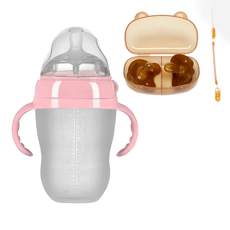Silicone Nano Feeding Bottles Baby Bottle with Handle for Baby Weaning Anti-Choking Nipple Bottle for Baby 0-9 Month 150ML/250ML