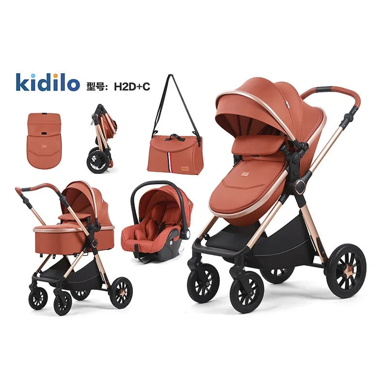 Kidilo H2D C 3 in 1 lightweight stroller, Good Quality Four Wheel Baby Stroller