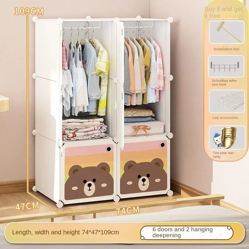 Children Dress Clothes Folding Cabinets Simplicity Cube Splice Storage Locker Foldable Fully Enclosed Wardrobe Bedroom Furniture