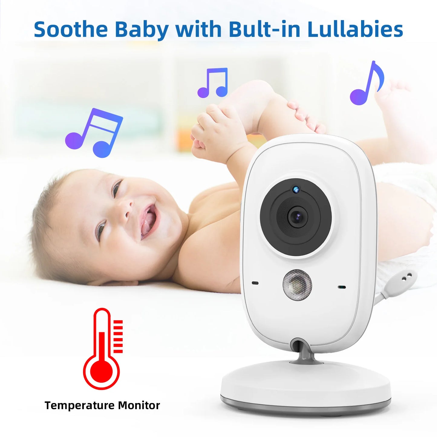 Babyphone sans fil avec écran 3,2 pouces, vision nocturne et audio