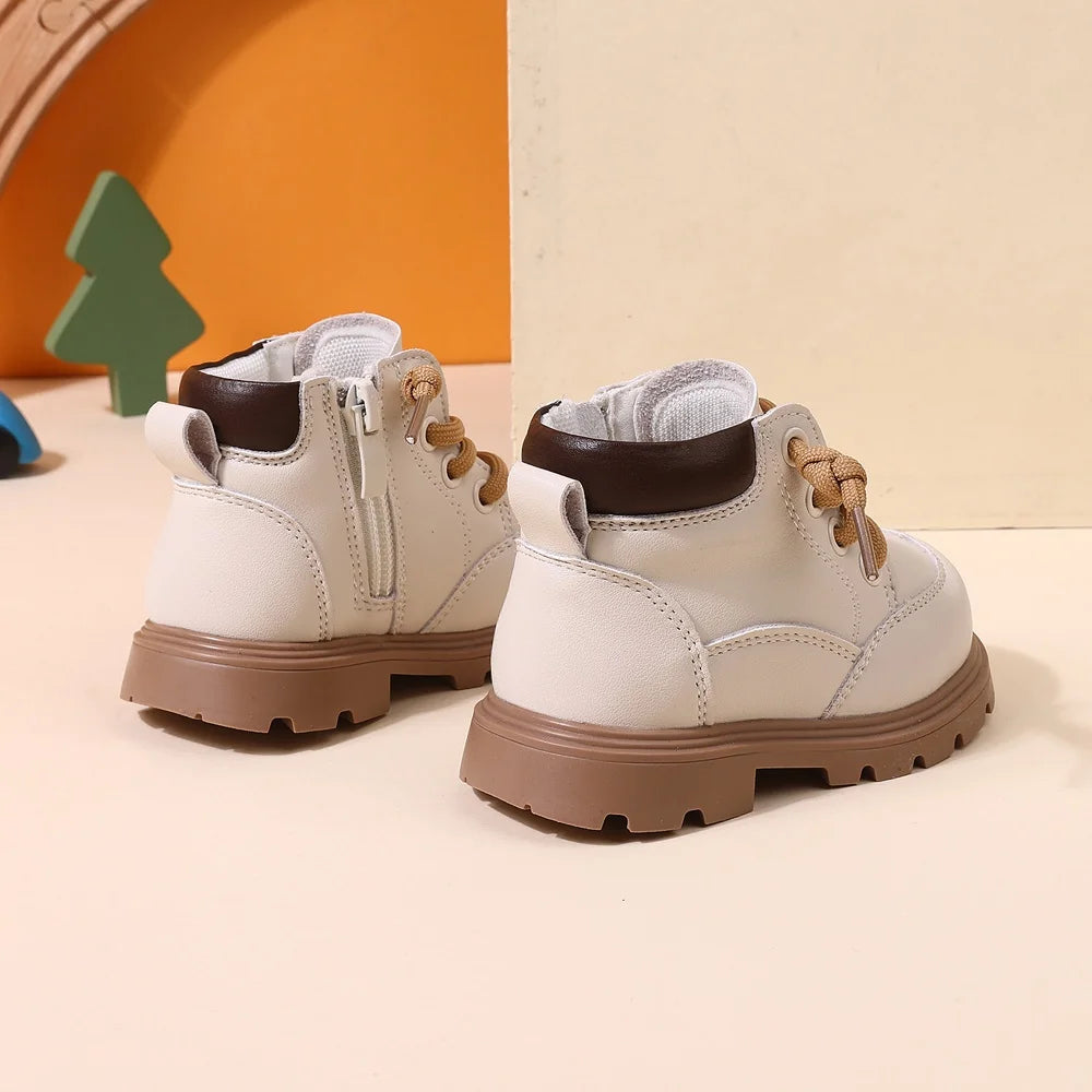 2025 New Autumn Baby Shoes Leather Boys Ankle Boots Soft Sole Zip Side Fashion Toddler Kids Girls Boots 15-25