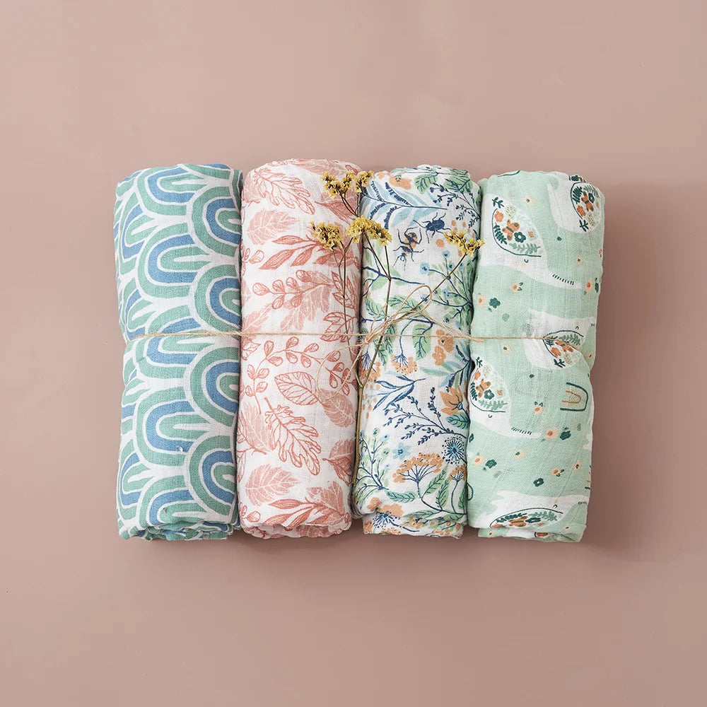 Kangobaby #My Soft Life# 4pcs Set All Season Multifunctional Baby Muslin Swaddle Blanket Newborn Bath Towel Infant Wrap Quilt
