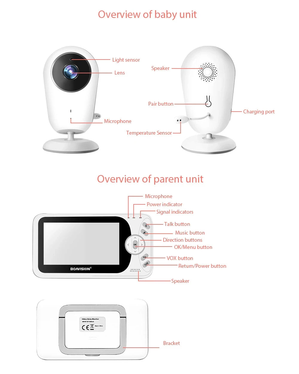 Babyphone portable avec vidéo, audio et vision nocturne
