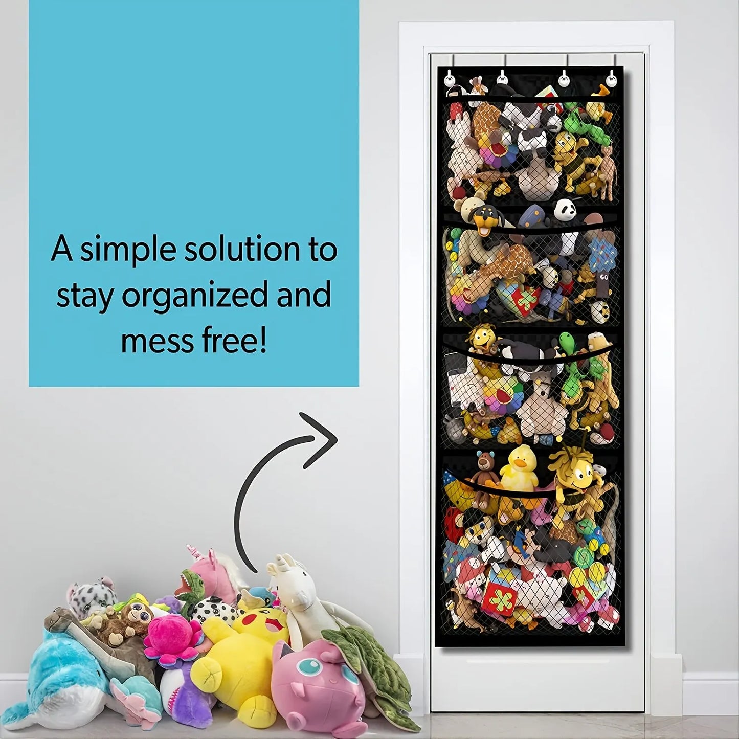 Hanging Toy Hanging Storage Bag Black Original Stuffed Animal Storage Over Door Organizer for Stuffies Baby Ideas Holder Toy