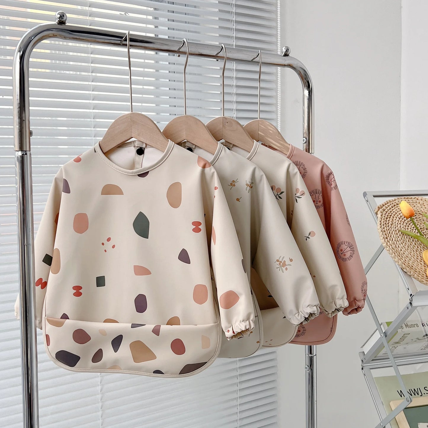 2025New Solid Color Painting Smock Baby's Soft Waterproof Long Sleeve Art Smock Feeding Bib Apron for Kids Accessories