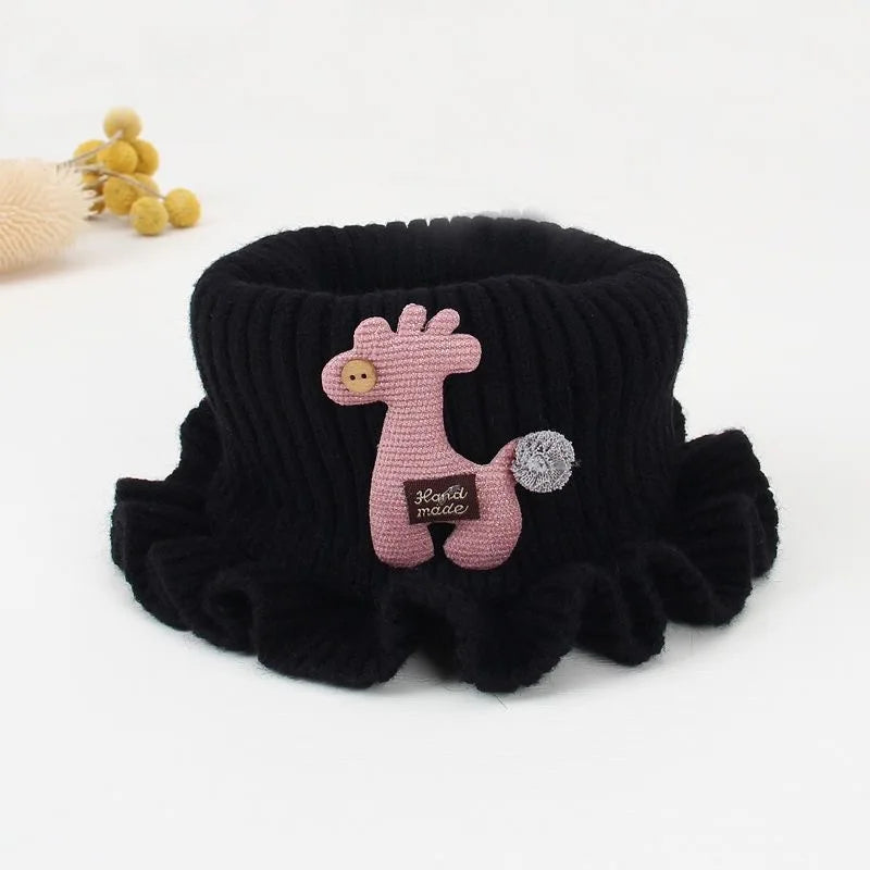 Baby Cartoon Giraffe Knit Scarfs Autumn Winter Outdoor Windproof Warm Thick Scarf Children Flanged Shawl False Collar Neck Sets