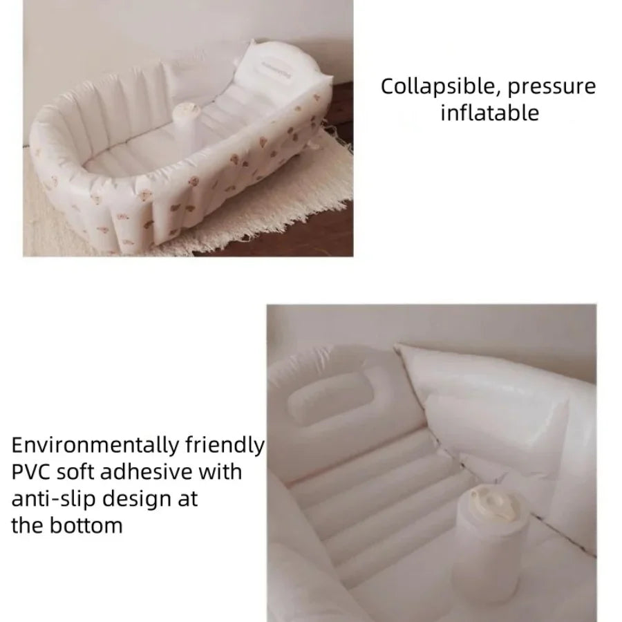 Baby PVC inflatable bathtub/Love Bear foldable bathtub Children automatically press inflatable bath basin