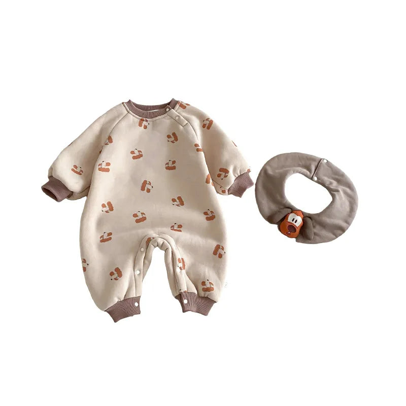Baby Striped Jumpsuit 2025 New Winter Baby Doll Alpaca Fleece Crawling Suit Newborn Plush Clothes