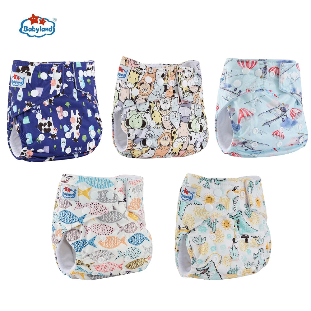 5pcs Babyland Washable Diapers – Eco-Friendly Pocket Nappies (3–15kg)
