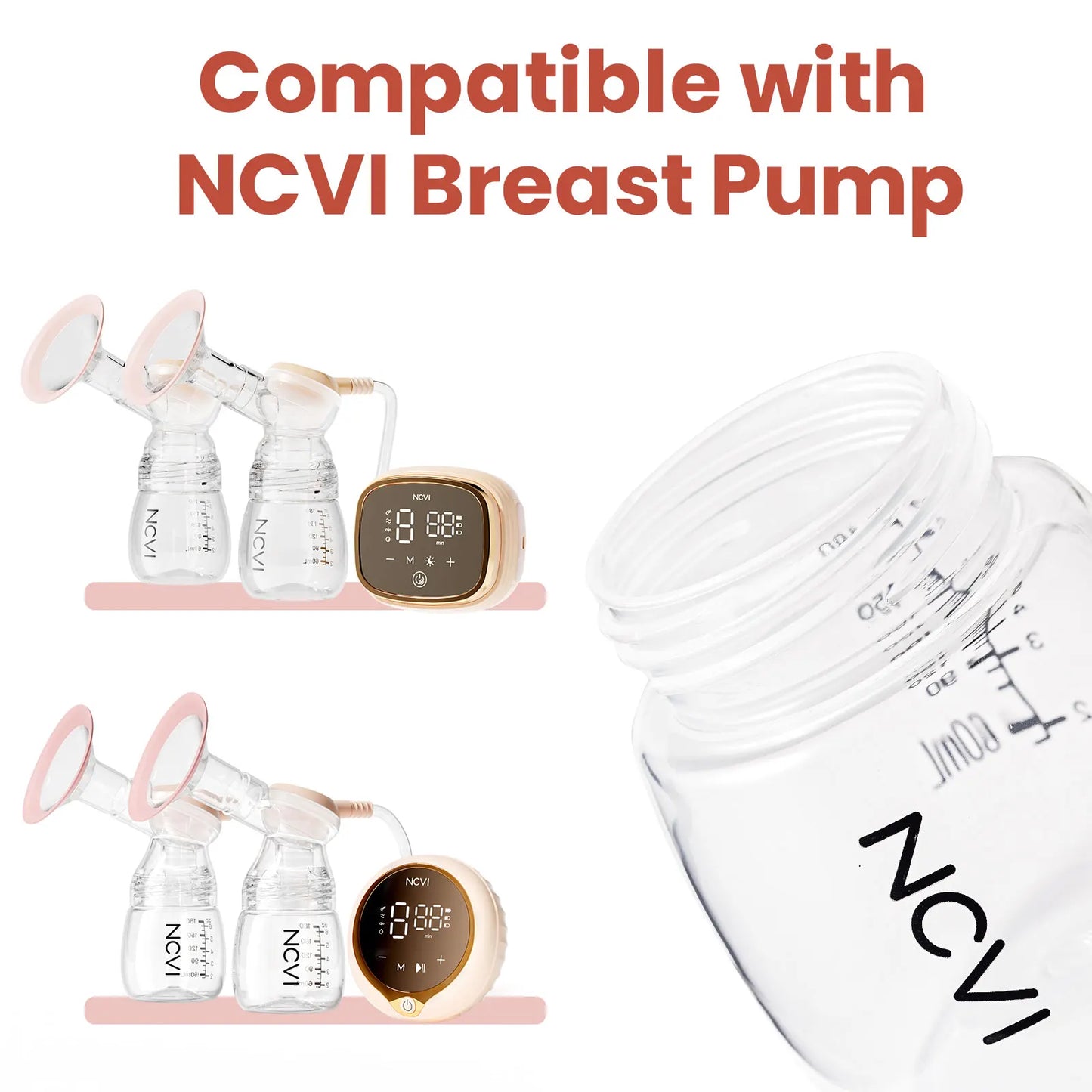 NCVI Breast Milk Storage Bottles, Baby Bottles with Nipples and Travel Caps, Anti-Colic, BPA Free, 2 Count
