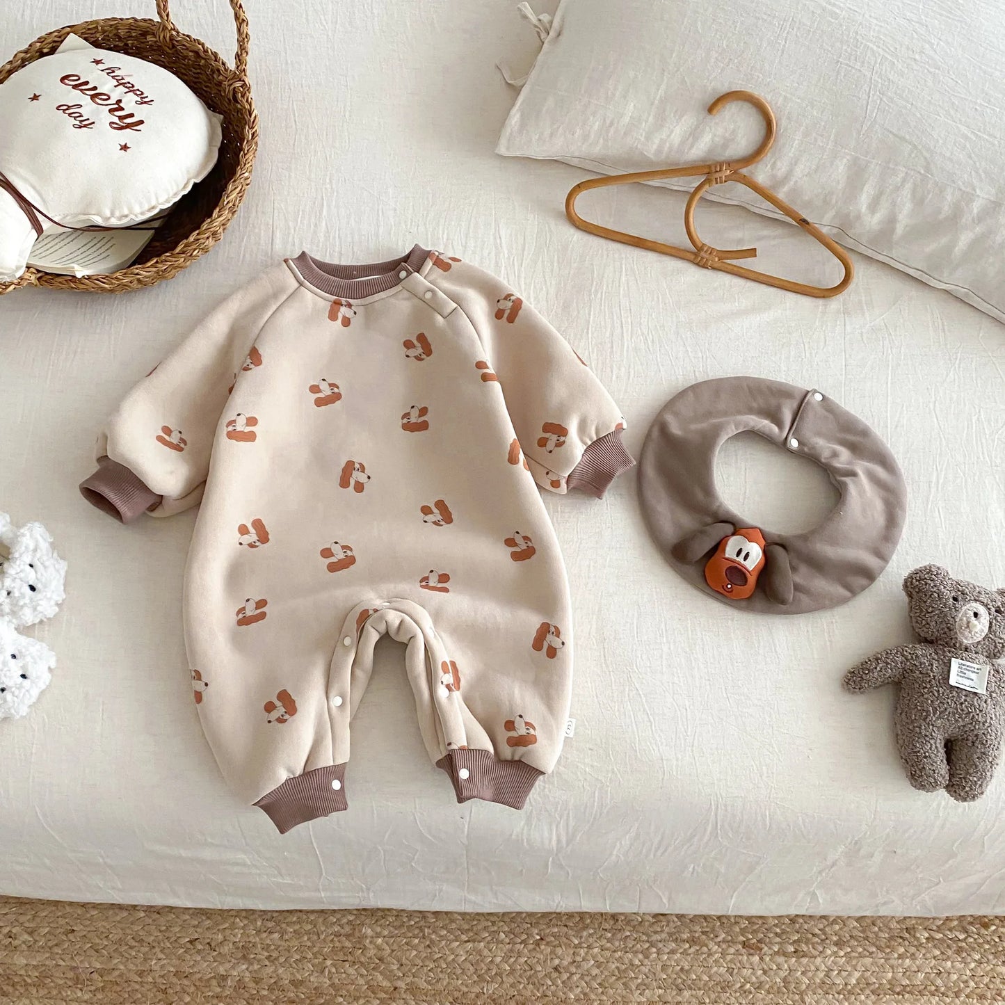 Baby Striped Jumpsuit 2025 New Winter Baby Doll Alpaca Fleece Crawling Suit Newborn Plush Clothes