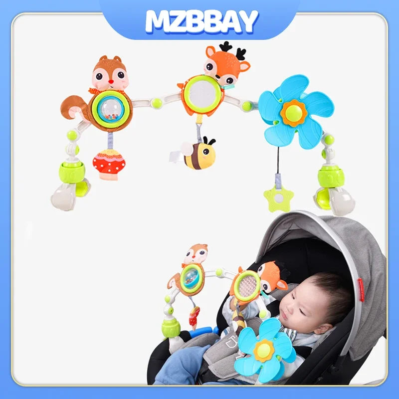 Baby Play Arch Crib Toy Stroller Hanging Toys, 0-12 Month Newborn Bed Winding Toys for Sensory Development Baby Car Seat Toys