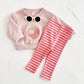 Baby Girl 2PCS Set – Long Sleeve Top & Pants, Cute Peach Autumn/Spring Outfit