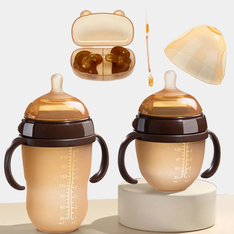 Silicone Nano Feeding Bottles Baby Bottle with Handle for Baby Weaning Anti-Choking Nipple Bottle for Baby 0-9 Month 150ML/250ML