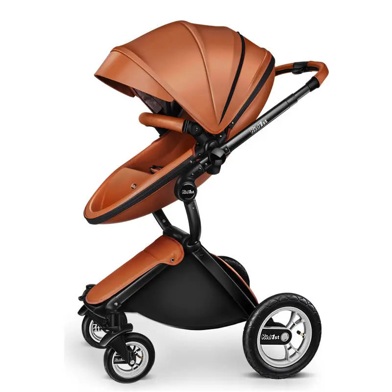 Baby stroller 2 in 1, Luxury PU leather Newborn Carriage,High Quality Landscape two way trolley car, baby Pushchair shell pram