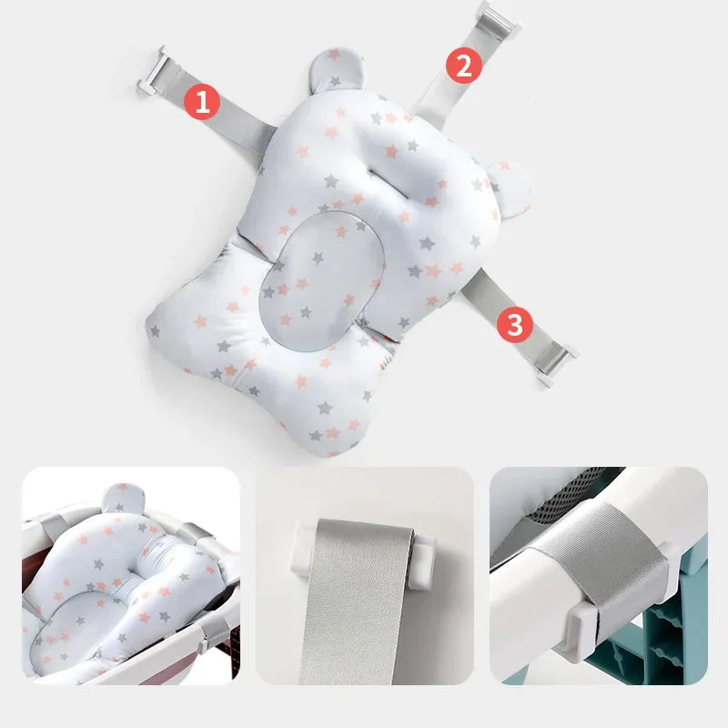 Baby Bath Seat Support Mat Foldable Baby Bath Tub Pad Chair Newborn Bathtub Pillow Infant Anti-Slip Soft Comfort Body Cushion