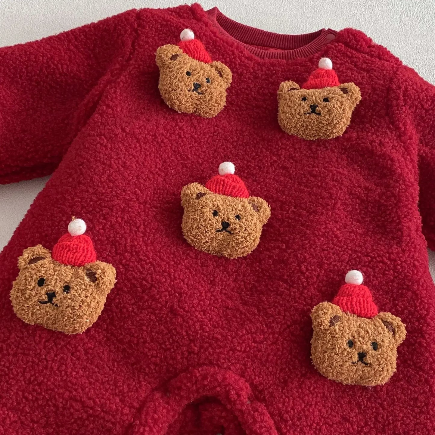 2025 Newborn Baby Red Jumpsuit Christmas Cute Bear Thicken Fleece Romper 0-2Y Infant Festival Outfit Warm Winter Baby Clothes