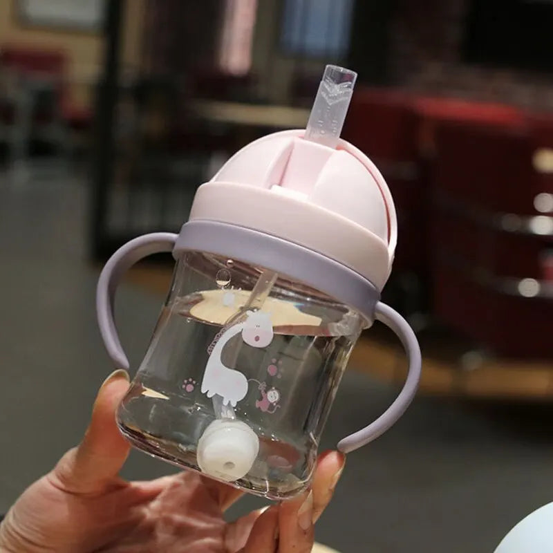 250ml Baby Drinking & Feeding Bottle – Wide Handle with Pink Straw