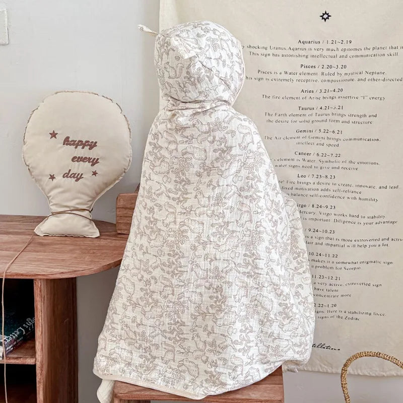 Soft Hooded Baby Bath Towel Cartoon Cloak  Super Absorbent Gauze Bathing Wrap for Newborn Infant Anti-Shedding & Skin-Friendly