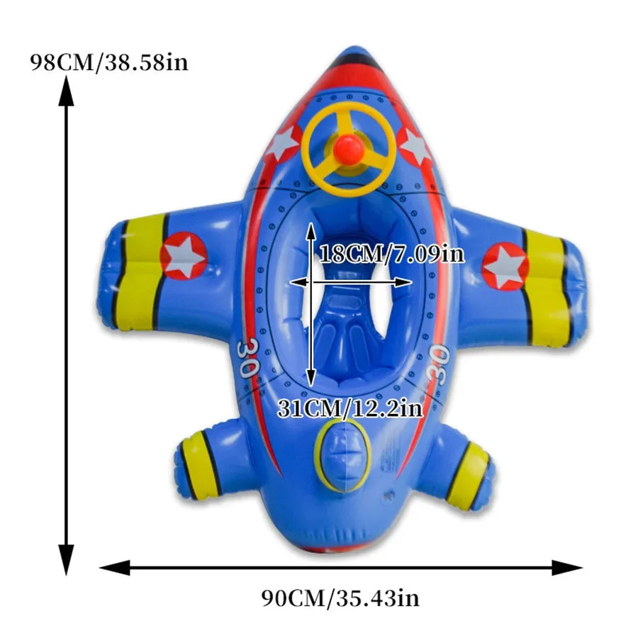 Inflatable Baby Airplane Pool Float – Blue Seat with Steering Wheel