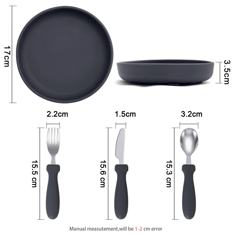 Infant Feeding Set – Silicone Plate, Spoon & Fork