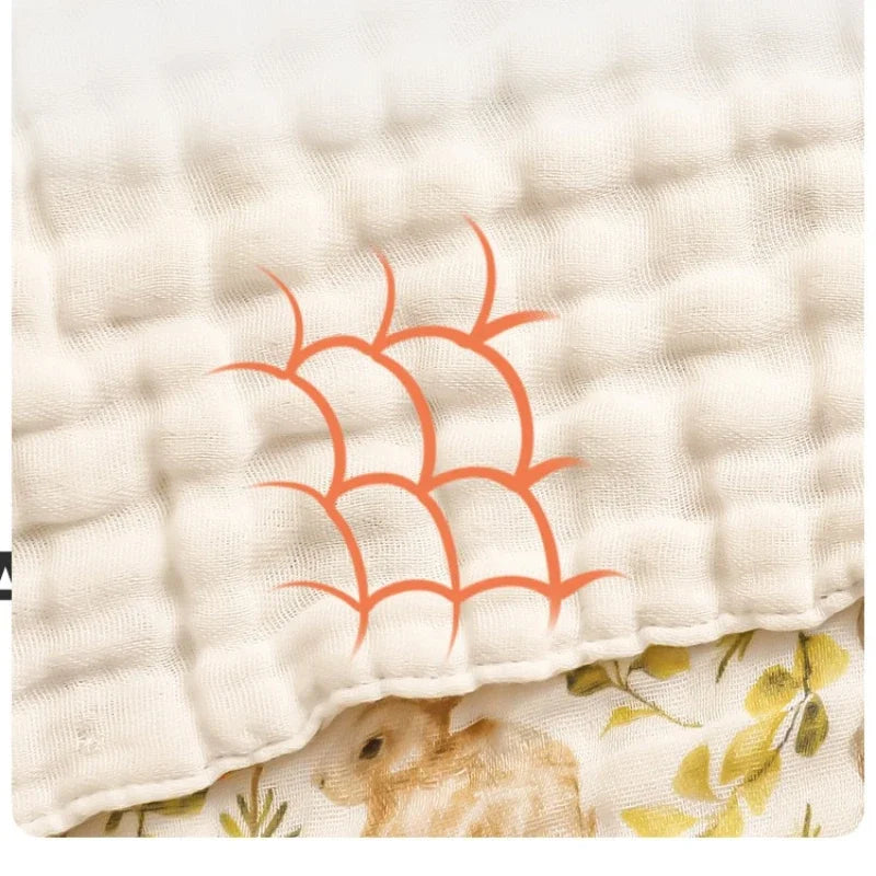 Cotton Gauze Baby Bath Towel 6 Layer Baby Blankets Super Soft Seersucker Yarn Absorbent Cartoon Printing Swaddle Blanket Bedding