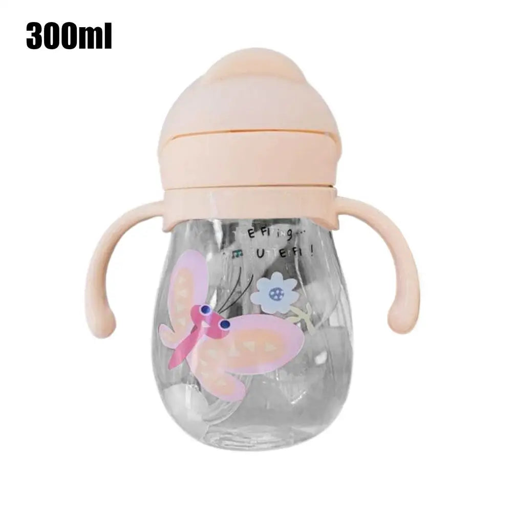 Baby Sippy Cup Cute 300ml Weighted Baby Drinking Cup with Straw Leak-Proof Water Bottle Spill-Proof Drinkware with Handles for