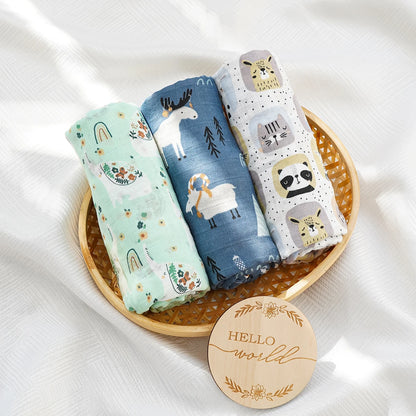 Happyflute 3Pcs/Pack Baby Muslin Swaddle 100% Cotton Baby Blanket Wrap For Newborn Baby