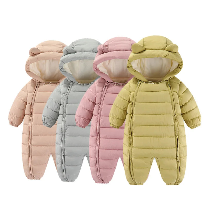 OLEKID 2025 Autumn Winter Baby Rompers Hooded Plus Velvet Warm Baby Girl Jumpsuit Toddler Boys Overalls Infant Newborn Sleepwear