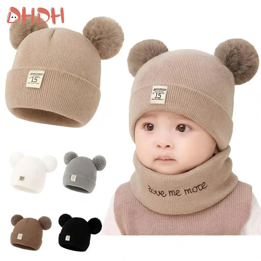 Cute Bear Ear Wool Baby Hat and Scarf Winter Set