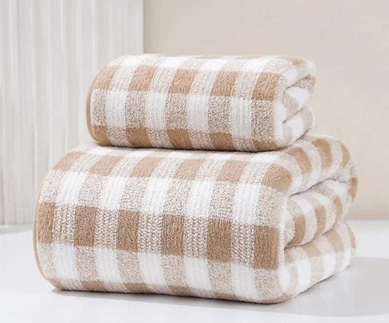 Japanese Minimalist Plaid Towel Absorbent Thick Soft Bath Towel Cotton Washing Bath Towels Two In One Parent Child Set Towel