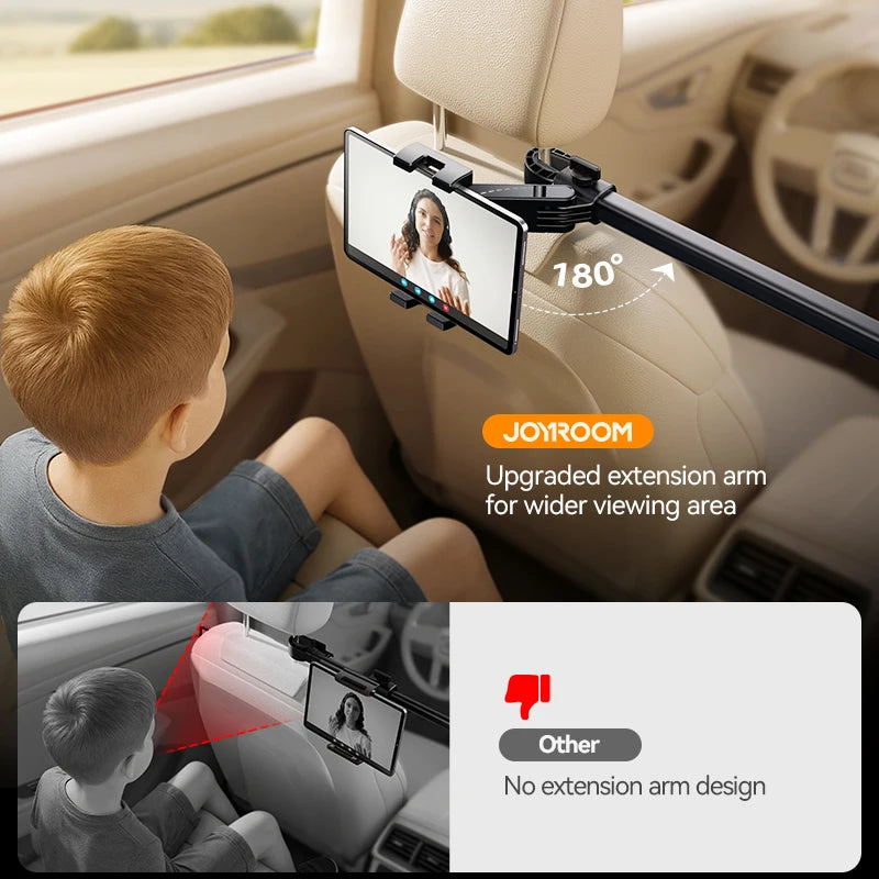 Joyroom Car Headrest Tablet Holder with 2 Hooks Backseat Car Tablet Phone Holder With Extension Arm For 4.7-12.9" Tablet/Phones