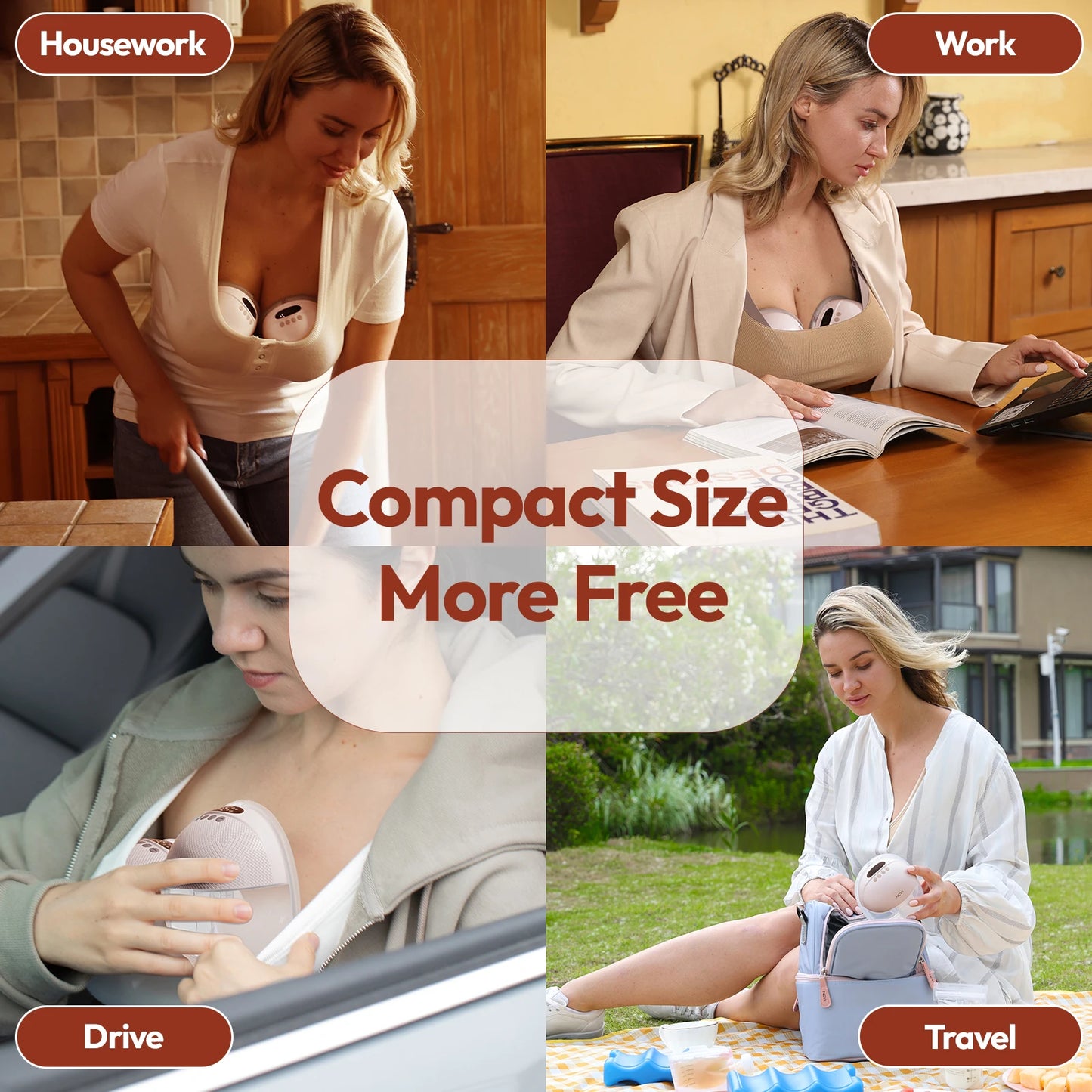 NCVI Electric Wearable Breast Pump for Breastfeeding 3 Flange Sizes, Smart Display