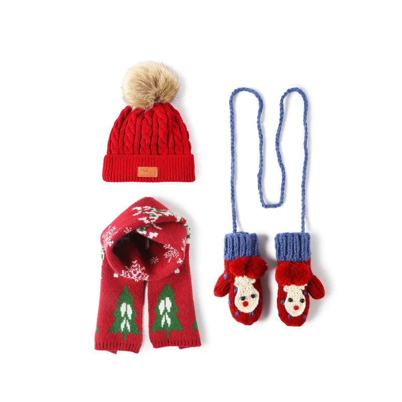 Three-Piece Children's Warm Outfit Christmas Gift Set - Cold-Proof Baby Hat Scarf Gloves Combo for Boys And Girls New Year Gift