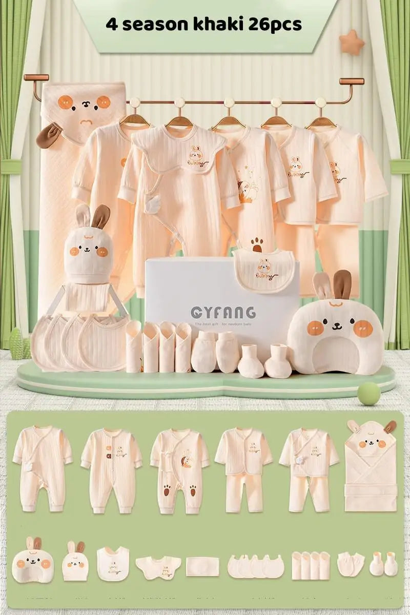 Summer Bunny Newborn Clothes Set – 20–26PCS Cotton Outfit for Boys & Girls