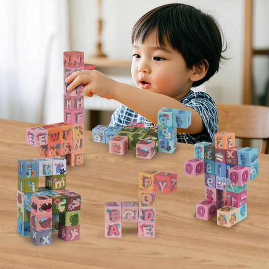 Magnetic Alphabet Blocks Set STEM Learning Toys for Kids DIY Alphabet Number Pattern Montessori Early Education Puzzle Toy