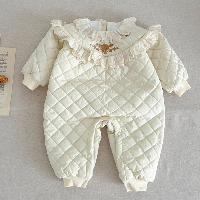 Winter Infant Baby Girls Long Sleeve Sweet Printing Thicken Cotton Jumpsuit Newborn Kids Baby Girls Clothes Rompers
