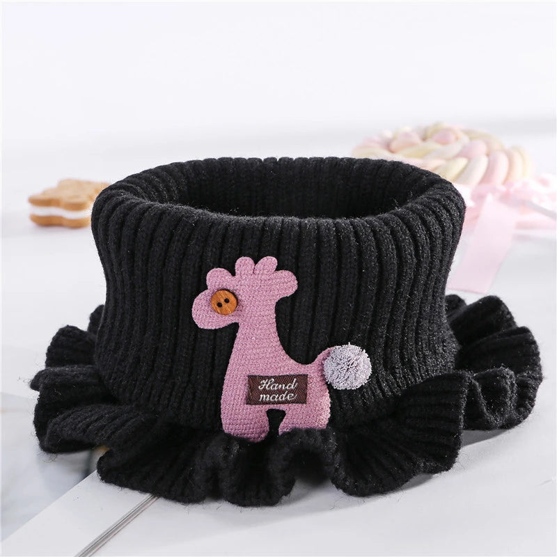 6 Colors Warmer Baby Knitted Scarf Cartoon Giraffe Ruffle Neck Girls Kids Warm Scarves Collar Circle Outdoor Winter Scarfs