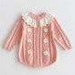 2025 New Autumn Children Clothes Infant Baby Girls Long Sleeved Splicing Knitted Jumpsuit Newborn Baby Knitted Bodysuits+Hat