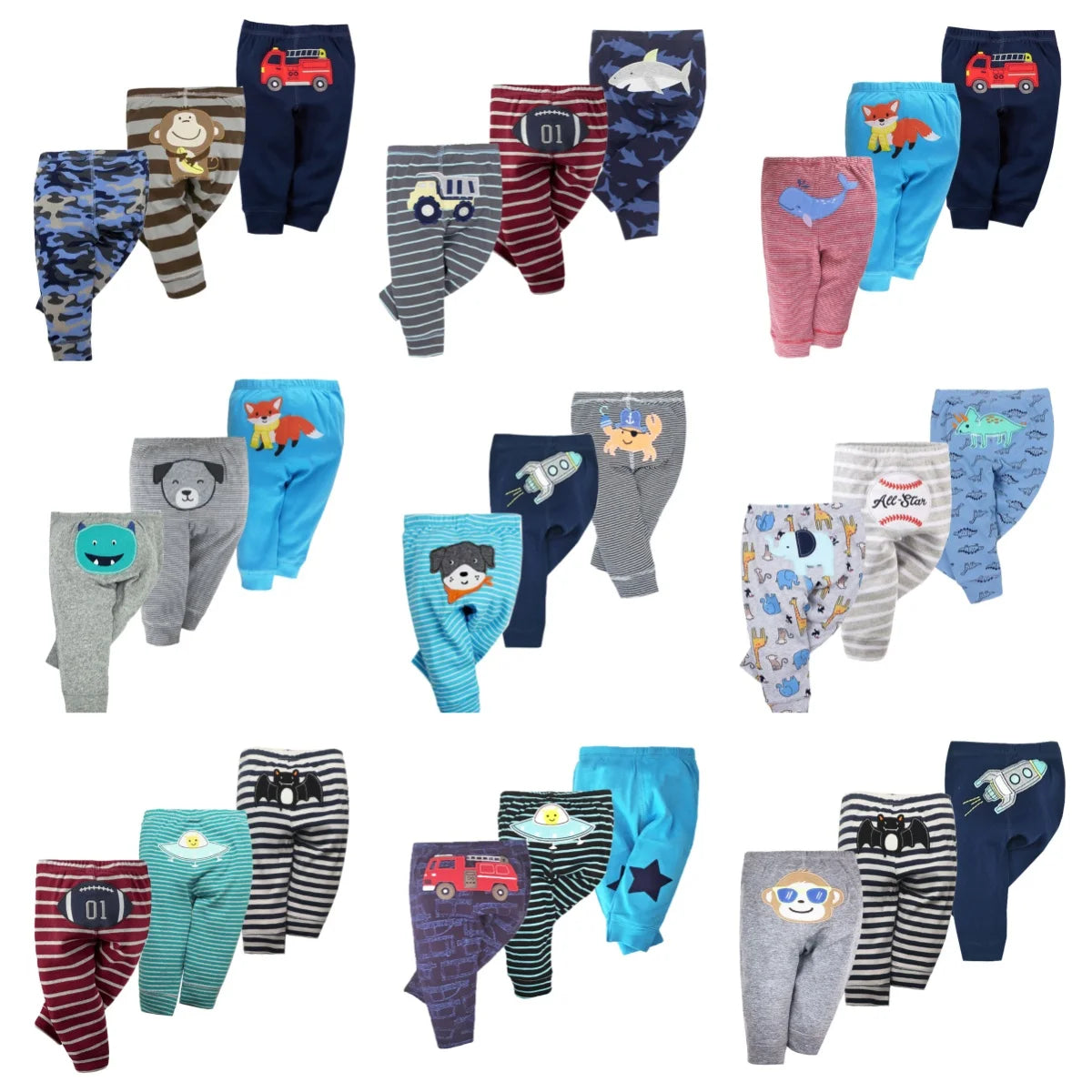 3-Piece Baby Pants Set – Soft 100% Cotton Cartoon Leggings (0–3Y)