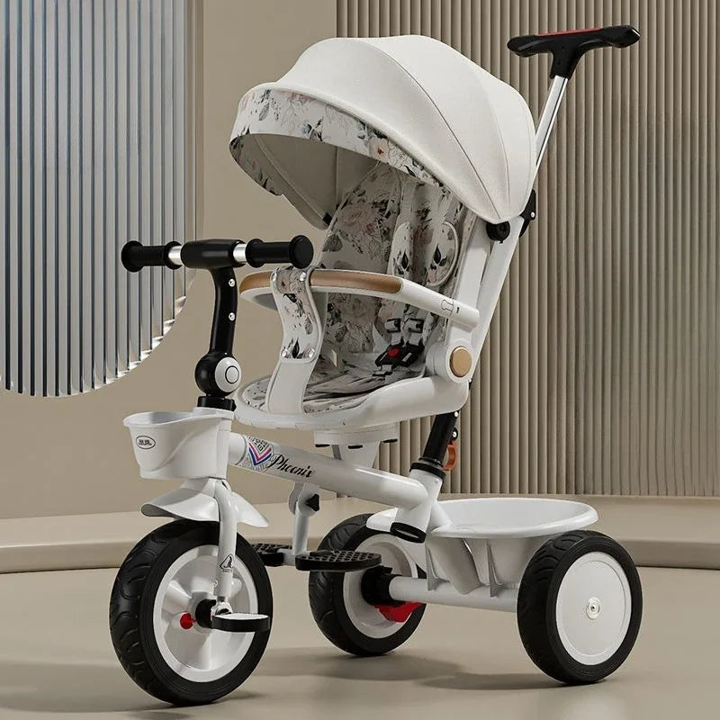 Premium Baby Tricycle 1-6 Years Old Kids Parent Push Handle Large Seat Adjustable Canopy Safety Belt Ride Outdoor Stroller Bike