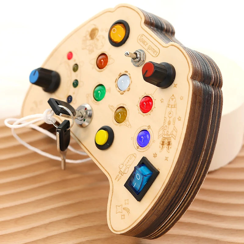 Montessori early education puzzle toys, busy board, button, switch, light, space game, children's and baby's hands-on ability